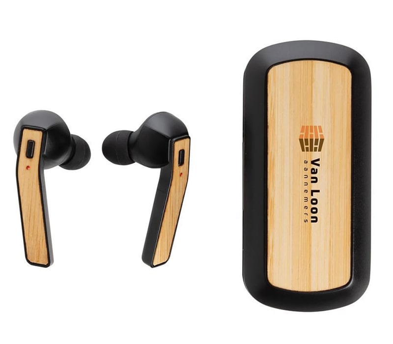 Customized Bluetooth Earbuds in Bamboo with Charging Case