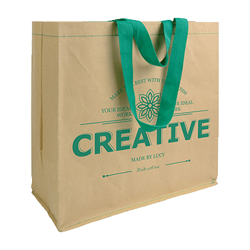Paper Shopper Bags with Gusset and Long Handles with Colored Ribbon