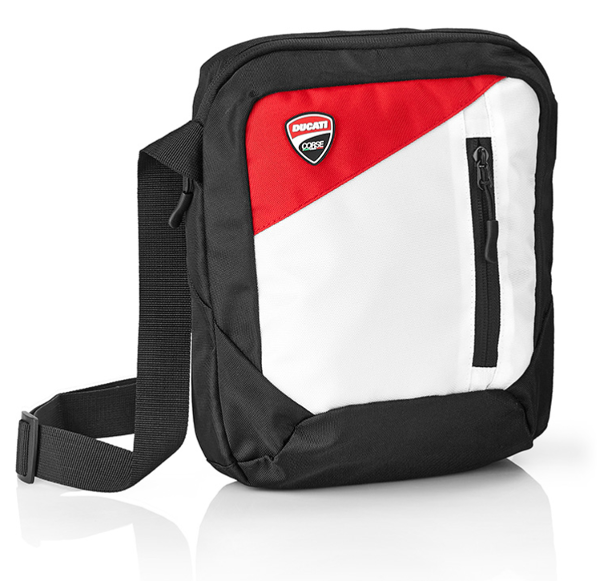 Borsa a tracolla DUCATI CORSE con cinghia regolabile in resistente poliestere. Tasche con zip e tiralampi