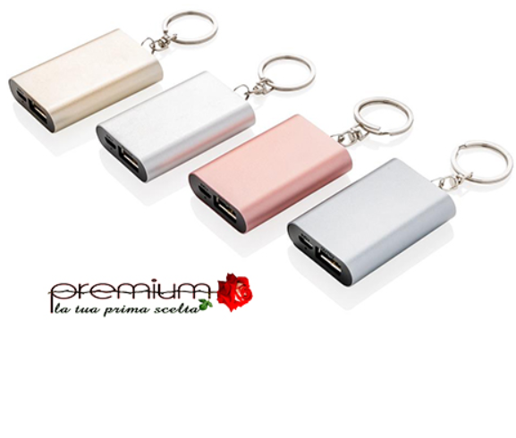 Powerbank Portachiavi in alluminio leggero da 1000 mAh con 4 colori disponibili e tante stampe differenti. Inizia la TUA personalizzazione