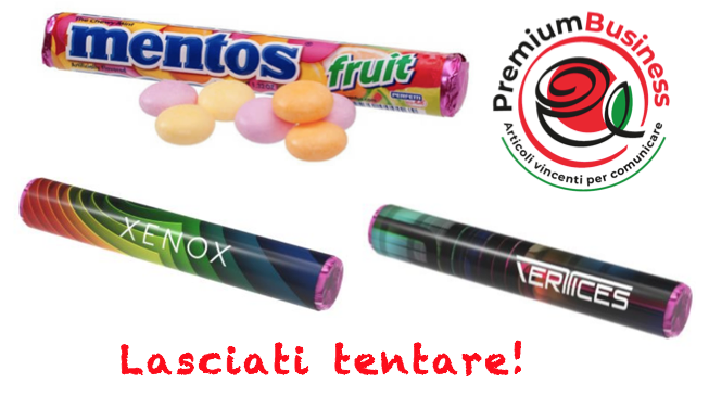 Caramelle Mentos alla frutta in roll personalizzato in quadricromia HD