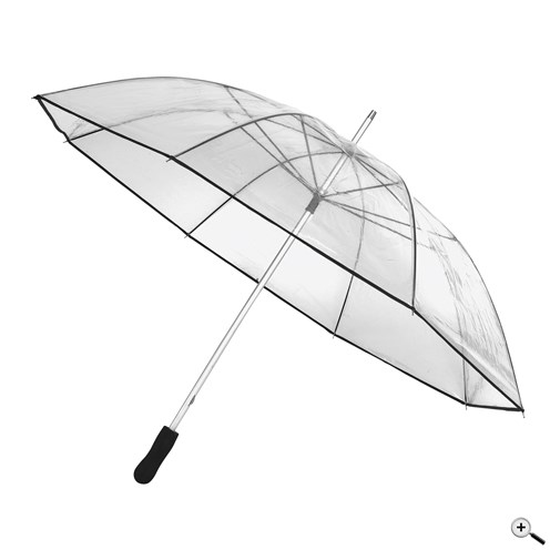 Grande ombrello trasparente, ottima visibilità e tenuta.