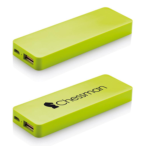 Powerbank con rivestimento colorato in  ABS con carica da 2500 mAh, personalizzala con il tuo logo!