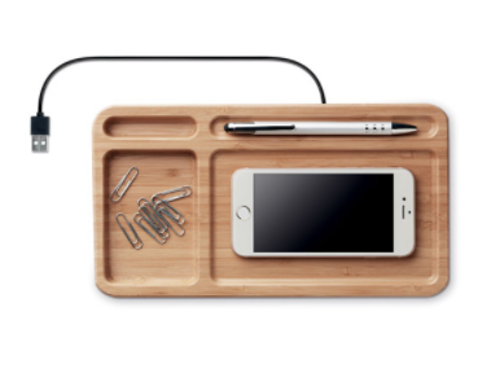 PORTAOGGETTI ECOLOGICO CON CARICATORE WIRELESS IN BAMBOO