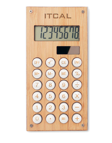 Calcolatrice in bambù a 8 cifre, doppia alimentazione ABS, personalizzabile