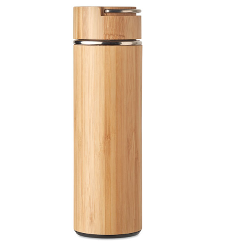 Thermos da 400 ml, in inox e bambù con infusore per tè: gadget personalizzabile