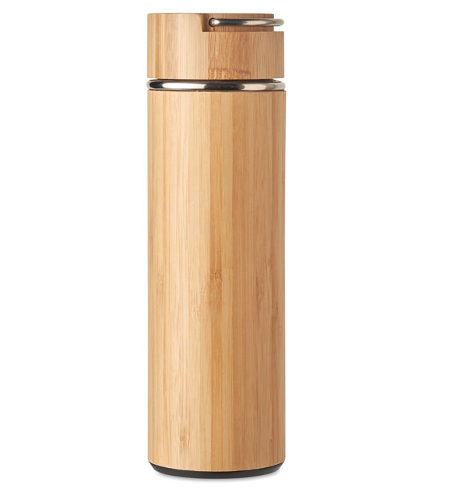 Thermos da 400 ml, in inox e bambù con infusore per Tè: gadget personalizzabile