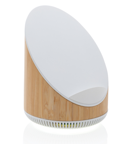 Speaker 5W con caricatore wireless 15W: in bambù e ABS. La funzione di risposta alle chiamate e porta aux lo rendono competitivo! Personalizzalo con il tuo brand