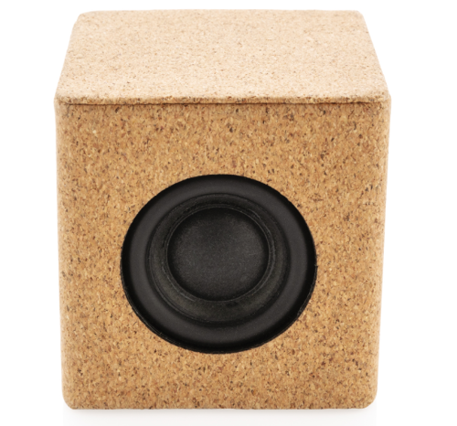 Speaker wireless 3W in  sughero naturale: gadget eco personalizzabile con autonomia fino a 4 ore. Senza PVC