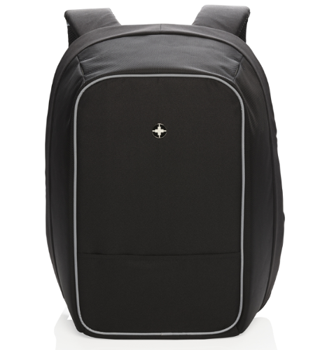 Zaino Swiss Peak anti taccheggio senza PVC con porta USB, colore nero: personalizzabile