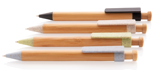 Penna in bamboo con clip in fibra di grano: vari colori disponibili