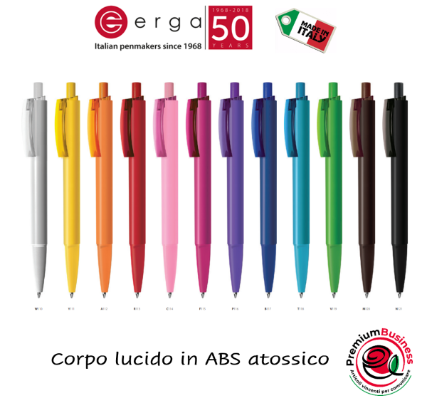 Penna con fusto lucido e clip trasparente in ABS atossico made in Italy