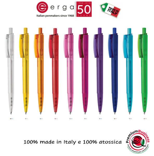 Penna con fusto trasparente frost colore a scelta e clip trasparente lucida in Terlux atossico