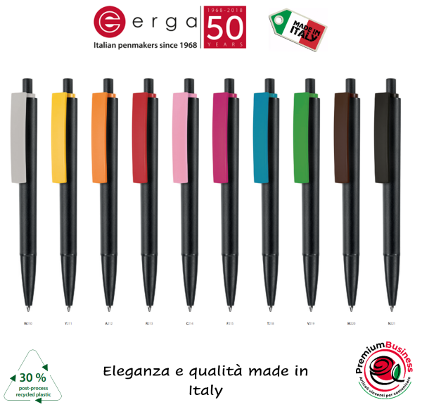 Penna con corpo nero frost e clip solida colore a scelta in ABS atossico