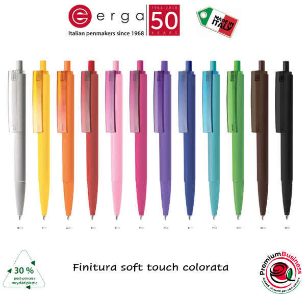 Penna con fusto colore a scelta finitura soft touch in ABS atossico made in Italy