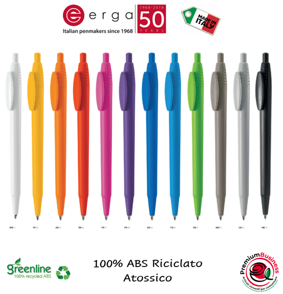 Penna a sfera in ABS 100% riciclato atossico personalizzabile made in Italy