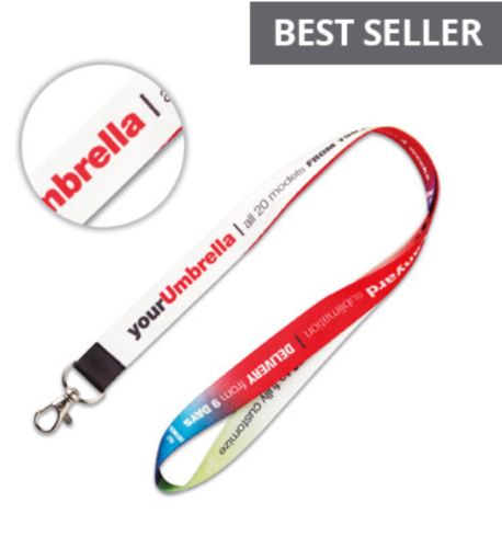 Lanyard in poliestere fino con stampa in sublimazione personalizzabile e con gancio in metallo