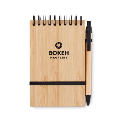 Set quaderno A6 con copertina e penna in bamboo personalizzabile