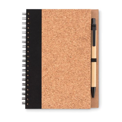 Notebook con copertura in sughero morbido e penna a sfera personalizzabile