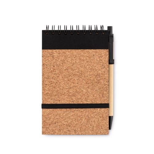 Notebook A6 in sughero con pagine di carta riciclata e penna a sfera personalizzabile