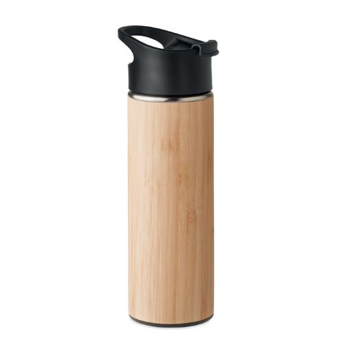 Borraccia isolante in acciaio inossidabile con coperchio esterno in bamboo 450ml personalizzabile