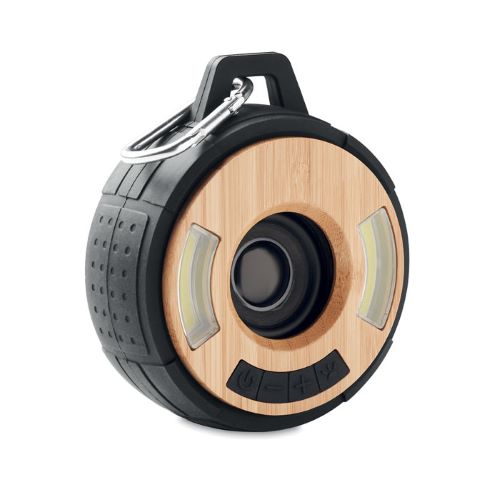 Speaker senza fili 5.0 in bambù e ABS con 2 luci COB ed impermeabile personalizzabile