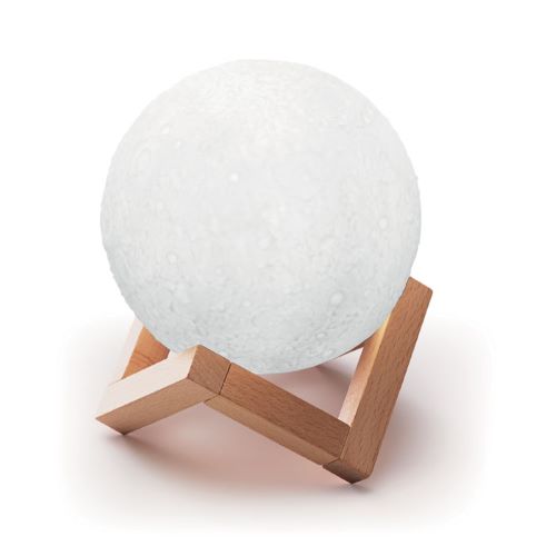 Speaker wireless a forma di luna con luce LED calda e fredda e base in legno personalizzabile