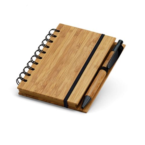 Block notes tascabile con copertina in bambù e penna a sfera personalizzabile
