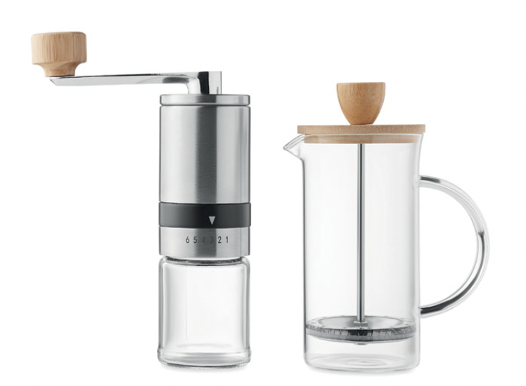 Set da caffè caffettiera in vetro e acciaio inossidabile da 350 ml e macinacaffè manuale in ceramica da 100ml