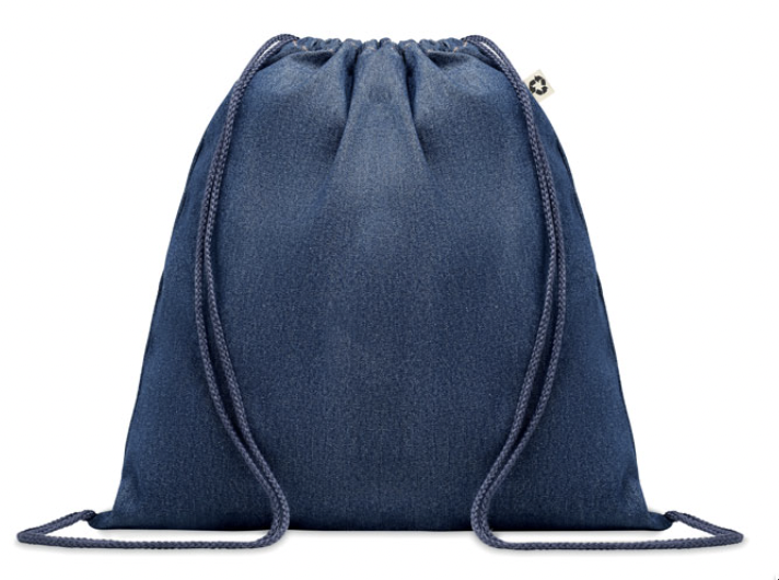 Borsa con coulisse in 50% cotone riciclato tinto denim e 50% cotone