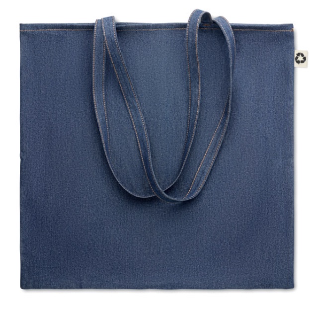 Borsa per la spesa con manici lunghi realizzata in 50% cotone riciclato tinto denim
