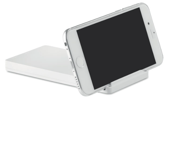 Power Bank bianca con supporto Smartphone personalizzabile a 1 colore, 400 mAh