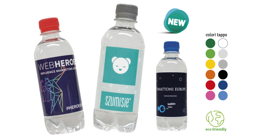 Bottiglia di acqua da  33cl. in PET  o RPET plastica riciclata