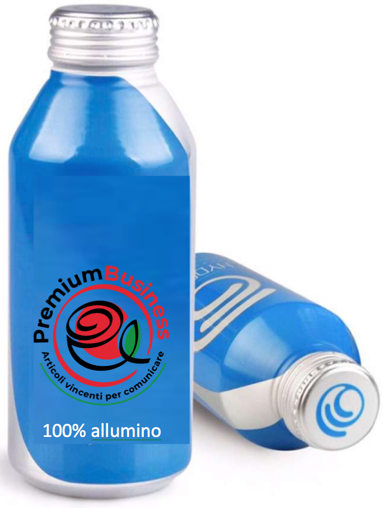 Bottiglie in alluminio personalizzabili da 437 ml. di acqua naturale 100%  Italiana