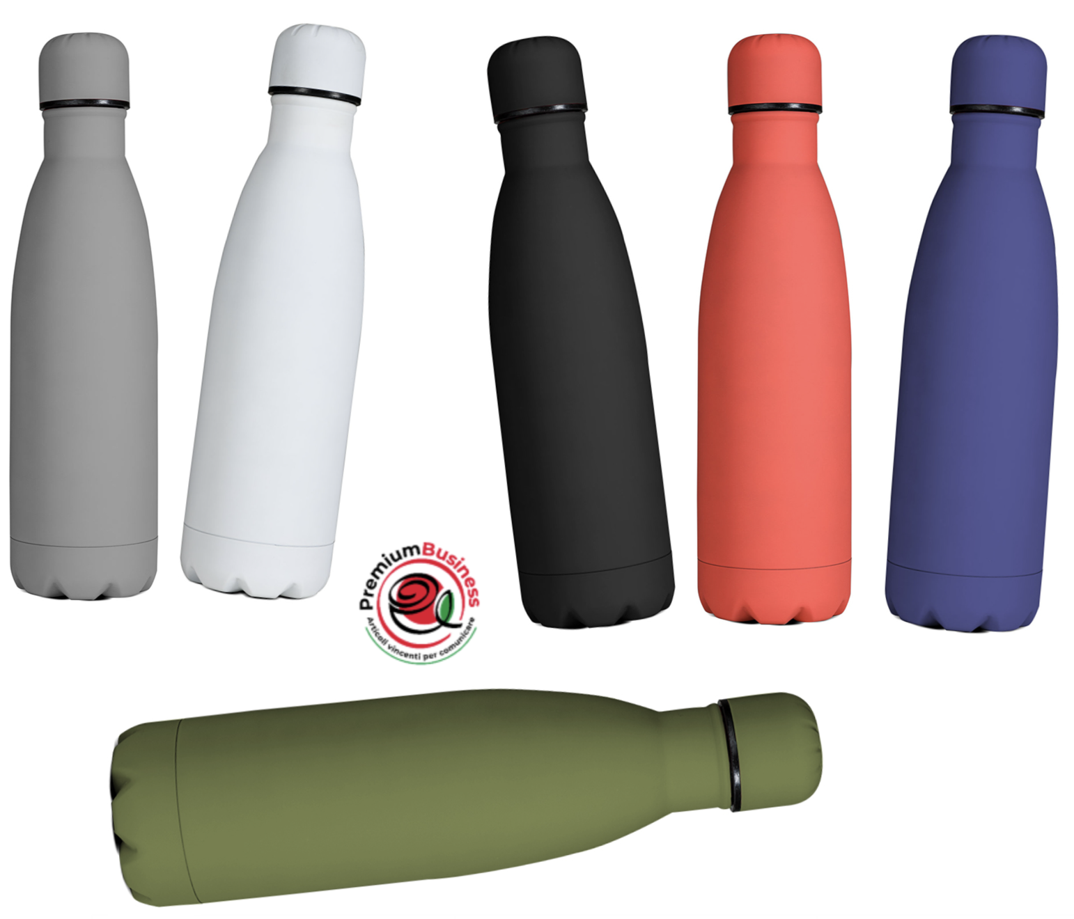 Borraccia termica 500 ml. finitura soft touch, tappo a vite, acciaio inox.